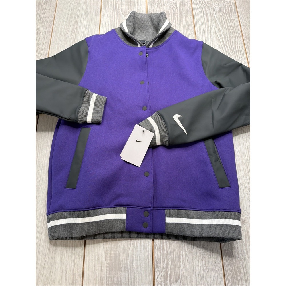 New Nike Womens Team Letterman Jacket Size Small Purple Gray $230